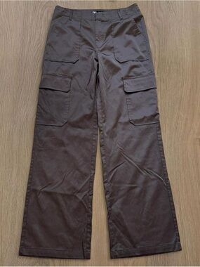 Zara Brown Satin Cargo Wide Leg Pants